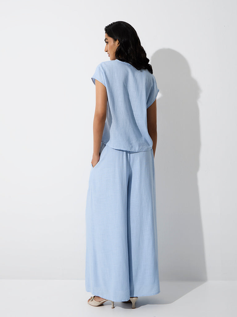 LOV Light Blue Solid High-Rise Pants