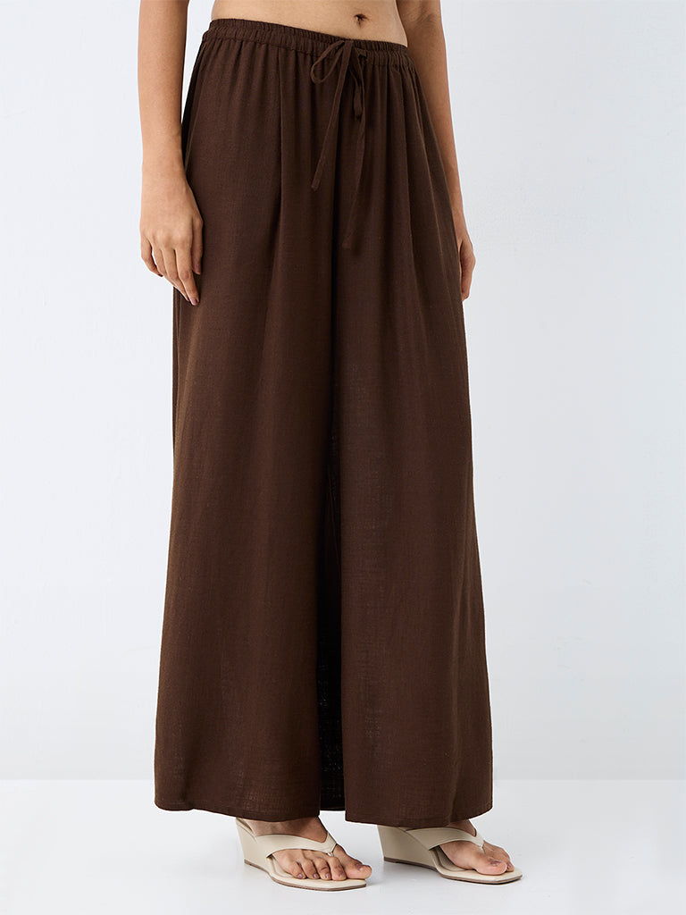 LOV Brown Solid High-Rise Pants