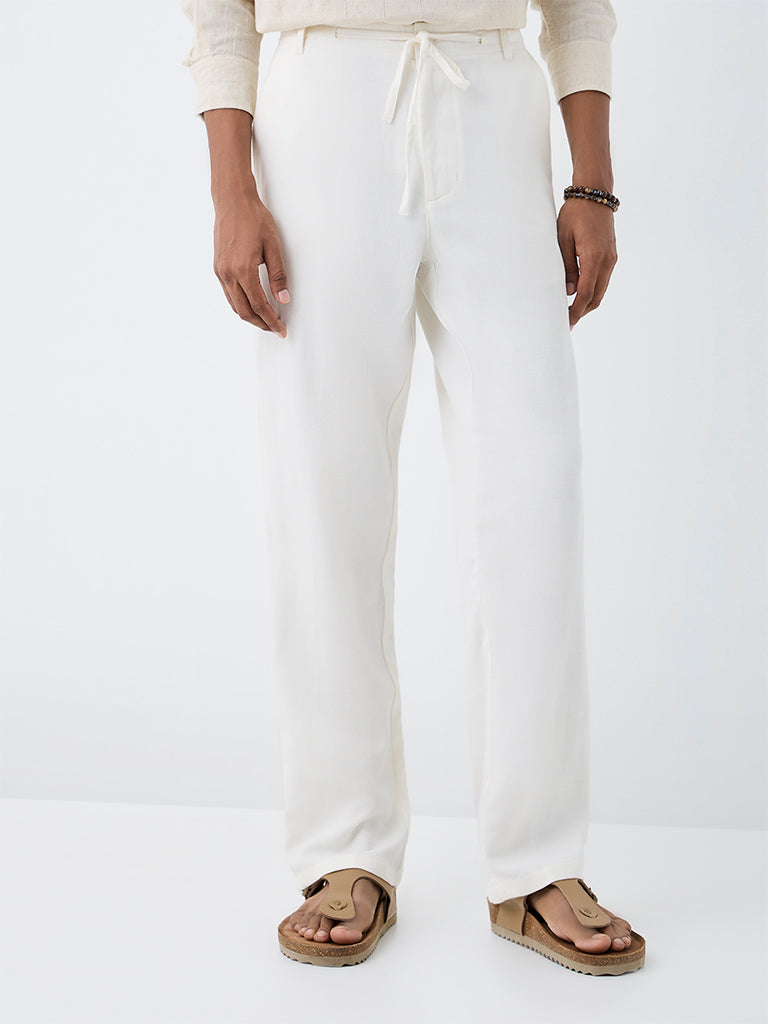 ETA Off-White Solid Relaxed-Fit Mid-Rise Chinos