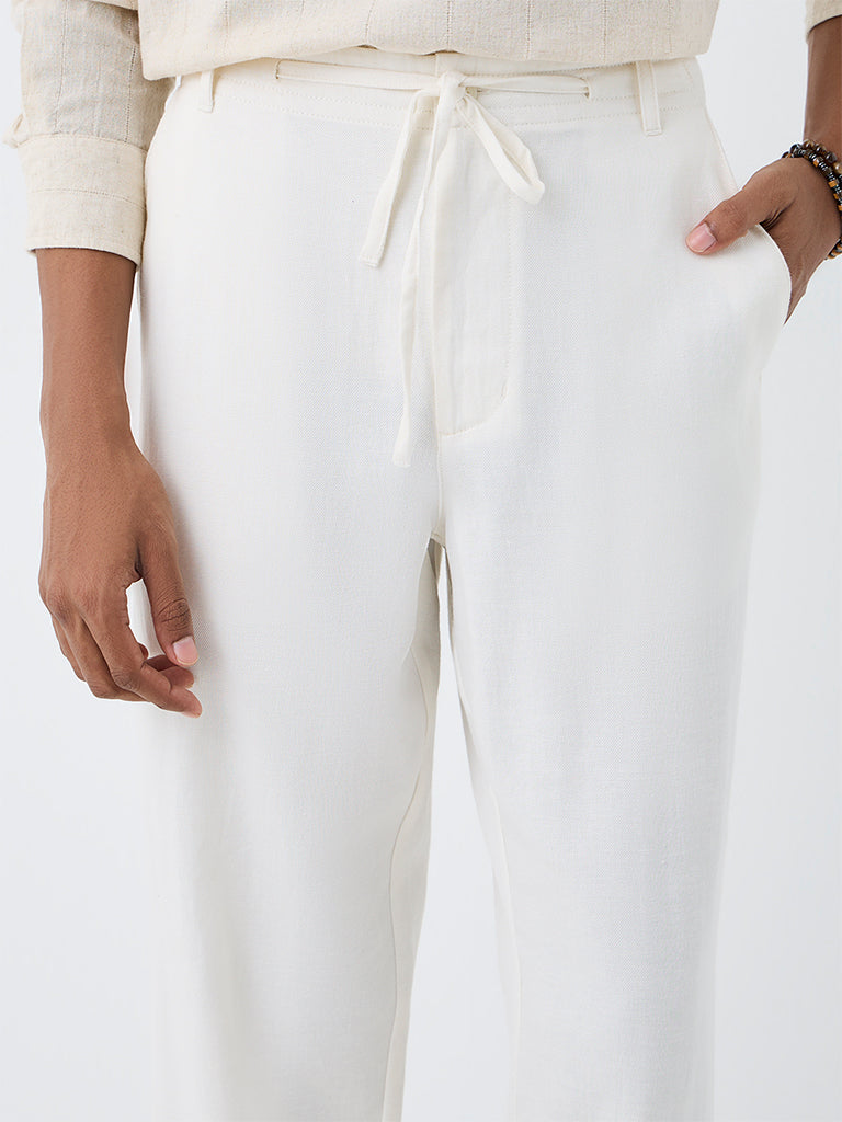 ETA Off-White Solid Relaxed-Fit Mid-Rise Chinos