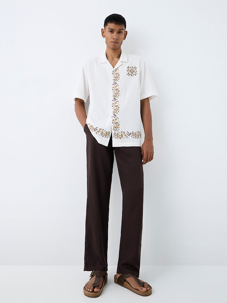 ETA Dark Brown Solid Relaxed-Fit Mid-Rise Chinos