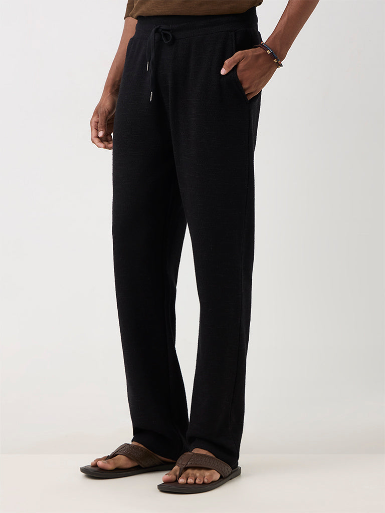 ETA Black Textured Relaxed-Fit Mid-Rise Cotton-Blend Chinos