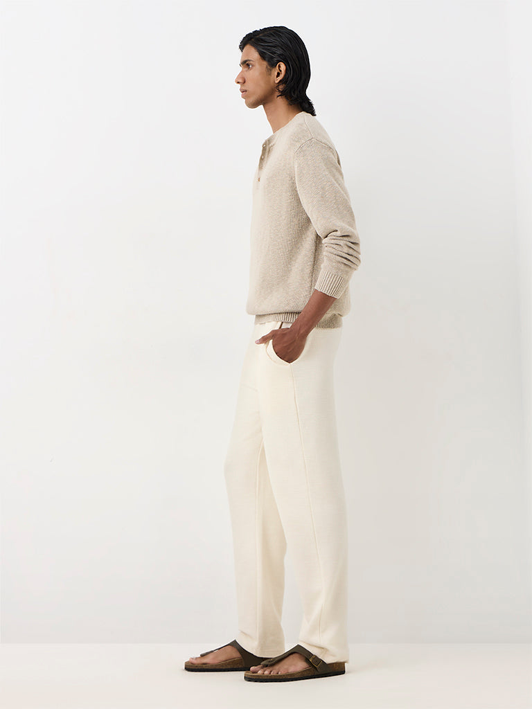 ETA Off-White Textured Relaxed-Fit Mid-Rise Cotton-Blend Chinos