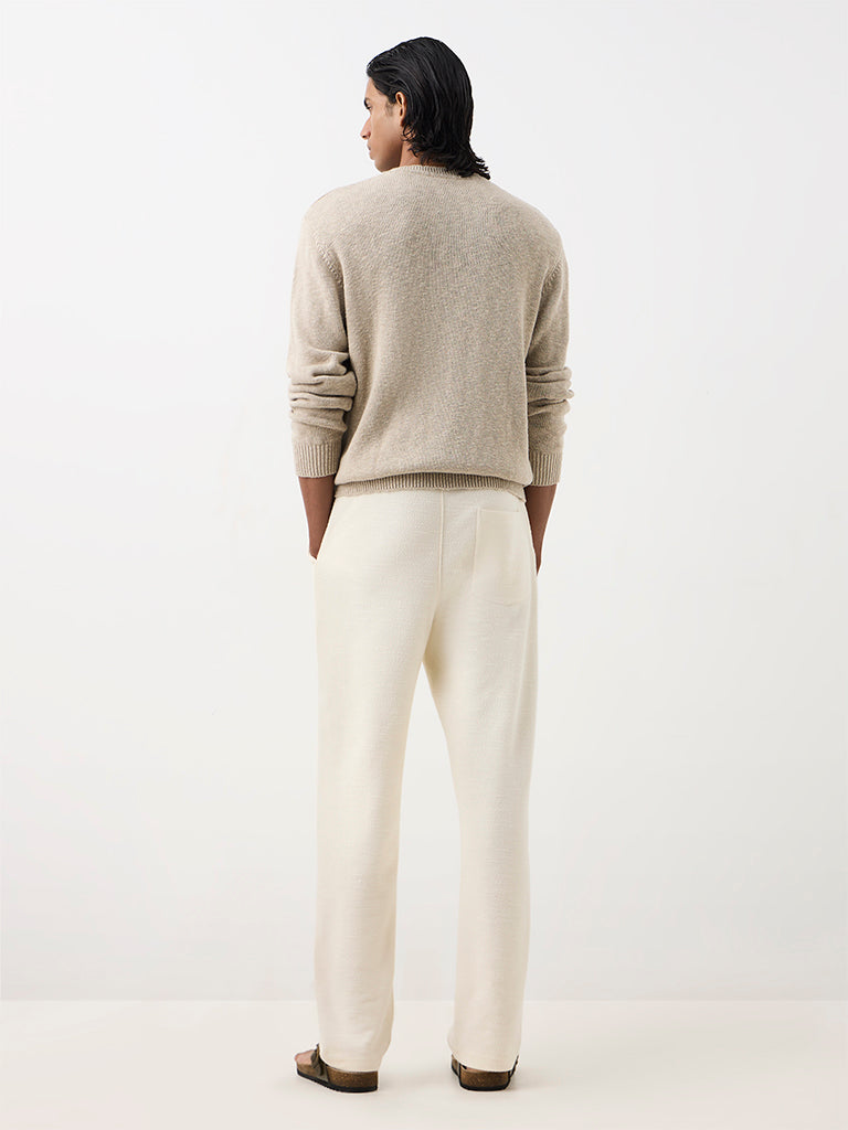ETA Off-White Textured Relaxed-Fit Mid-Rise Cotton-Blend Chinos