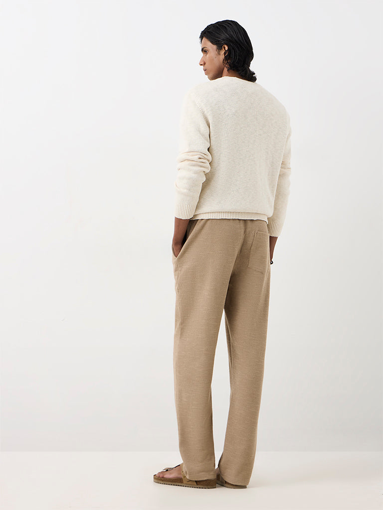 ETA Taupe Textured Relaxed-Fit Mid-Rise Cotton-Blend Chinos