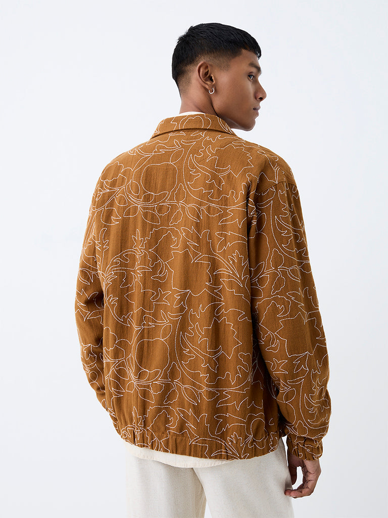 ETA Tan Botanical Embroidered Relaxed-Fit Cotton Jacket