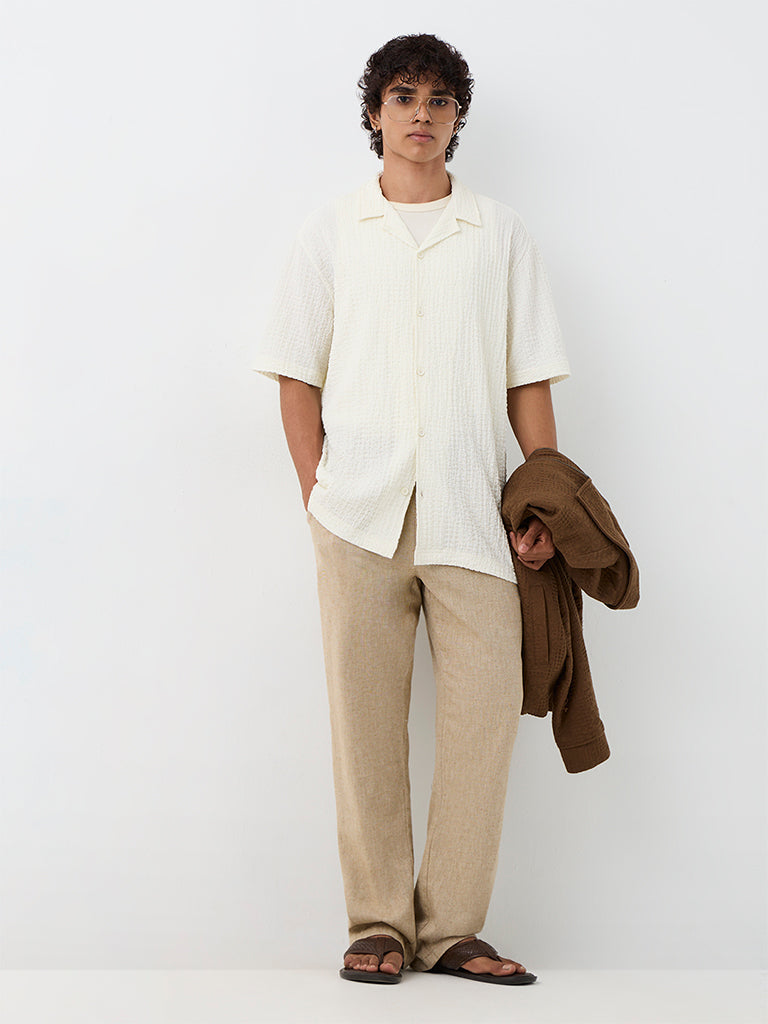 ETA Off-White Textured Relaxed-Fit Shirt