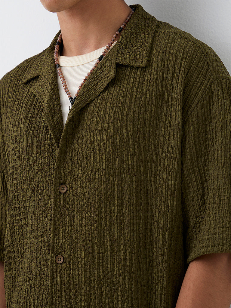 ETA Dark Olive Textured Relaxed-Fit Shirt