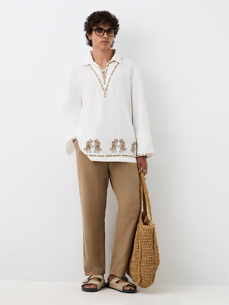 ETA Off-White Animal Embroidered Relaxed-Fit Cotton-Blend Shirt