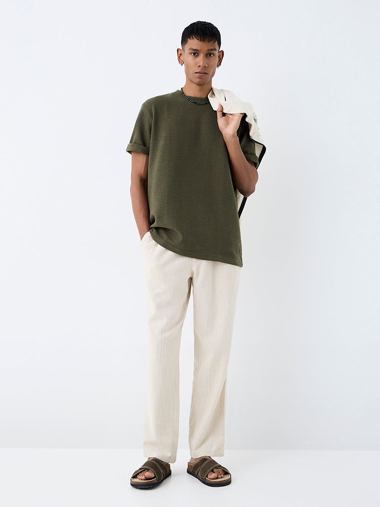 ETA Dark Olive Textured Relaxed-Fit Cotton-Blend T-Shirt