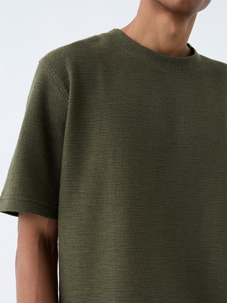 ETA Dark Olive Textured Relaxed-Fit Cotton-Blend T-Shirt