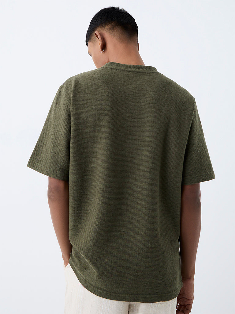 ETA Dark Olive Textured Relaxed-Fit Cotton-Blend T-Shirt