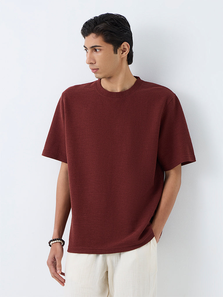 ETA Dark Rust Textured Cotton-Blend T-Shirt
