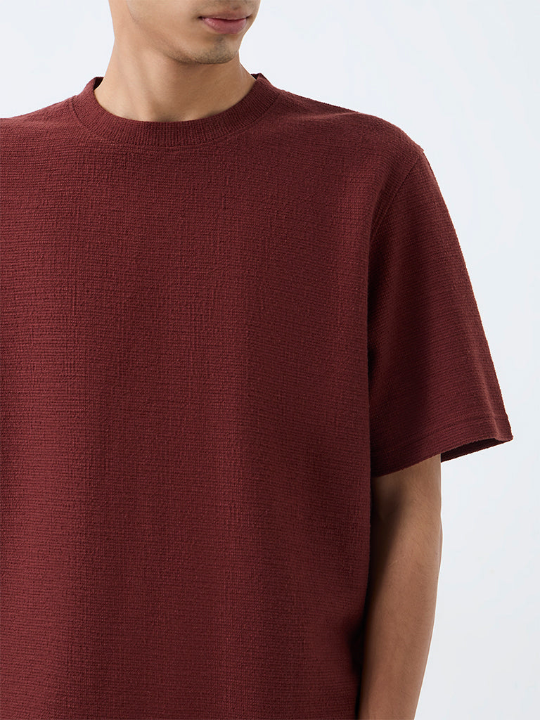 ETA Dark Rust Textured Cotton-Blend T-Shirt