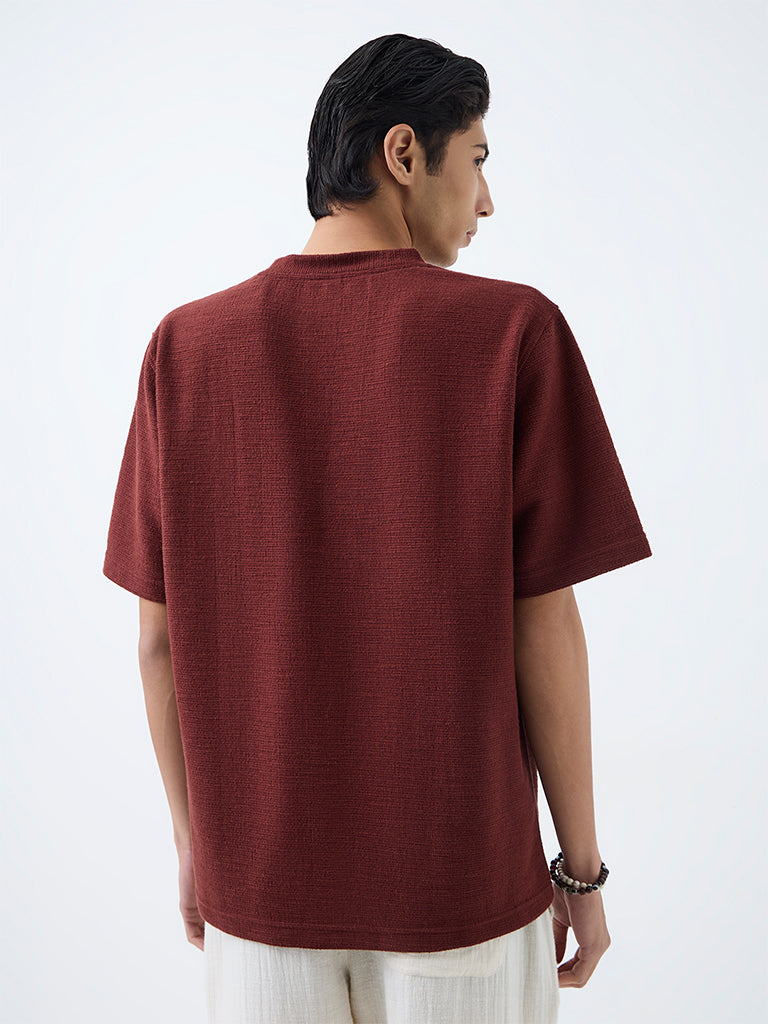 ETA Dark Rust Textured Cotton-Blend T-Shirt