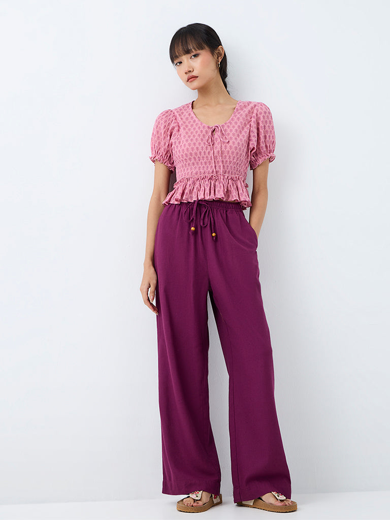 Bombay Paisley Magenta High-Rise Cotton-Blend Pants