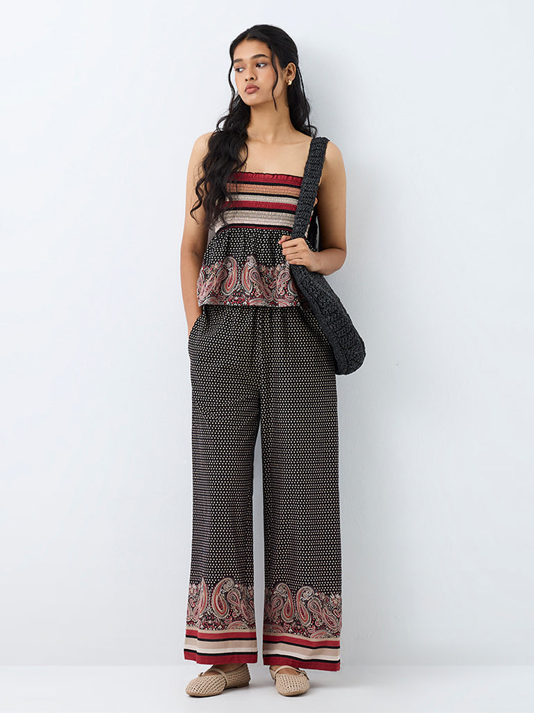 Bombay Paisley Black Printed Mid-Rise Cotton Pants