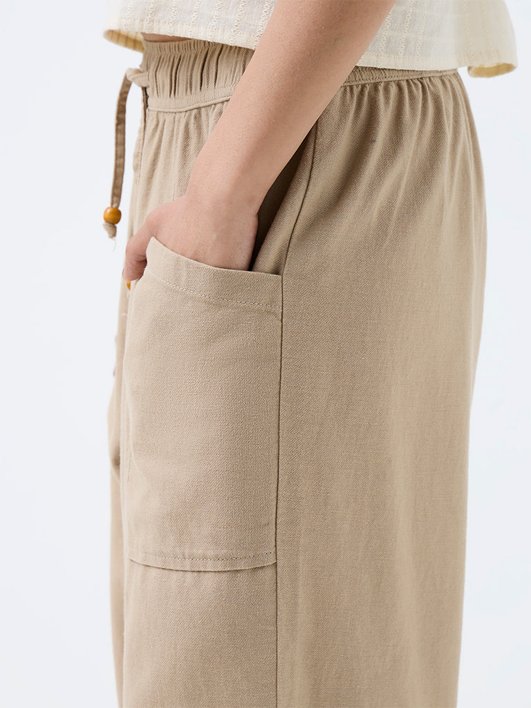 Bombay Paisley Light Beige High-Waist Tapered Pants