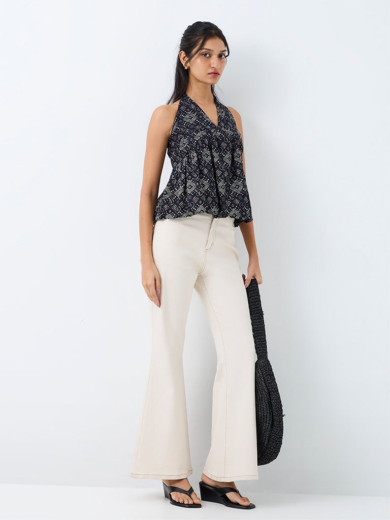 Bombay Paisley Black Printed Halter-Neck Cotton Top