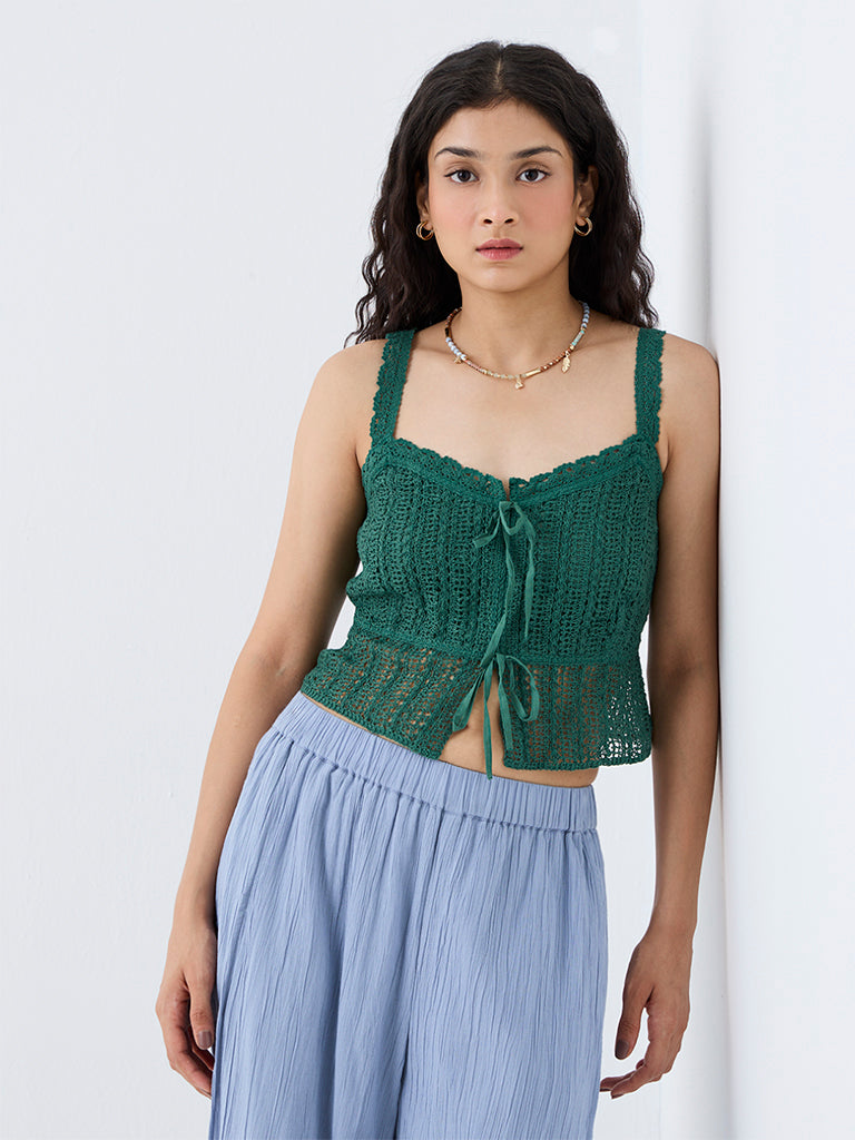 Bombay Paisley Dark Green Cotton Crochet Top