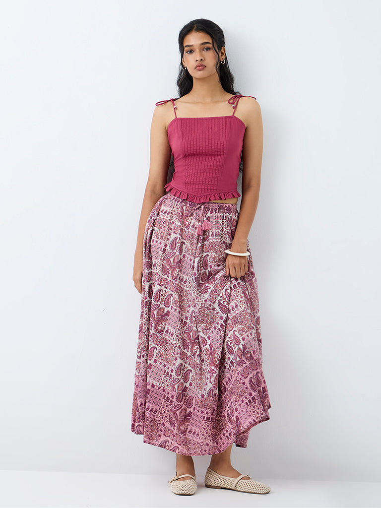 Bombay Paisley Magenta Self-Striped Cotton Top