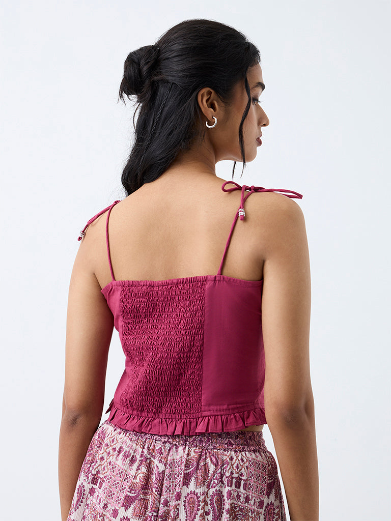 Bombay Paisley Magenta Self-Striped Cotton Top