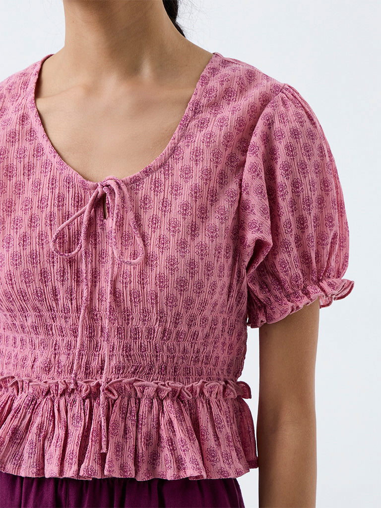 Bombay Paisley Pink Floral Printed Cotton Top