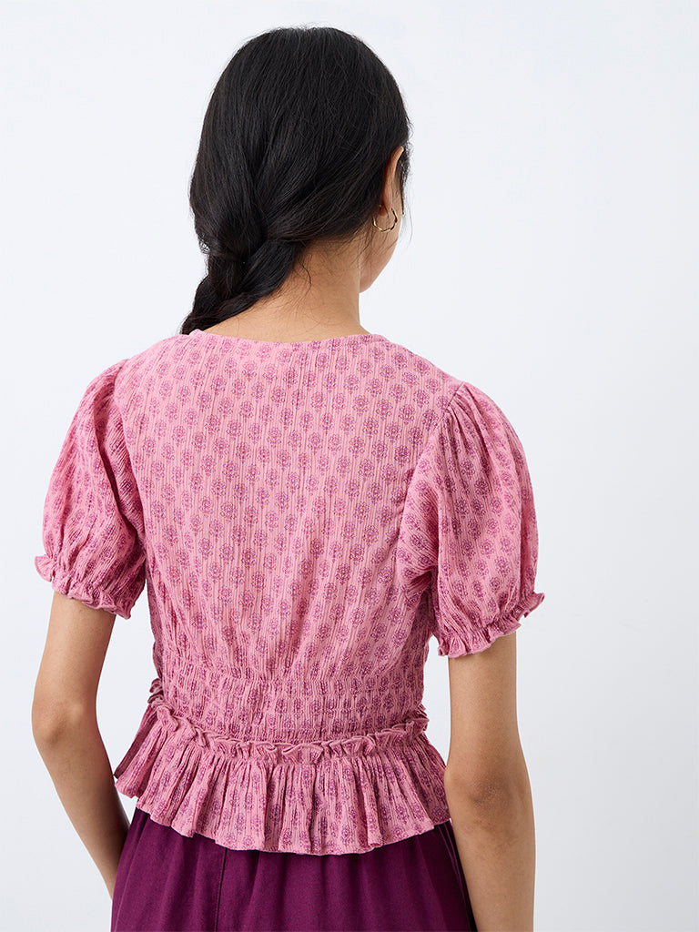 Bombay Paisley Pink Floral Printed Cotton Top