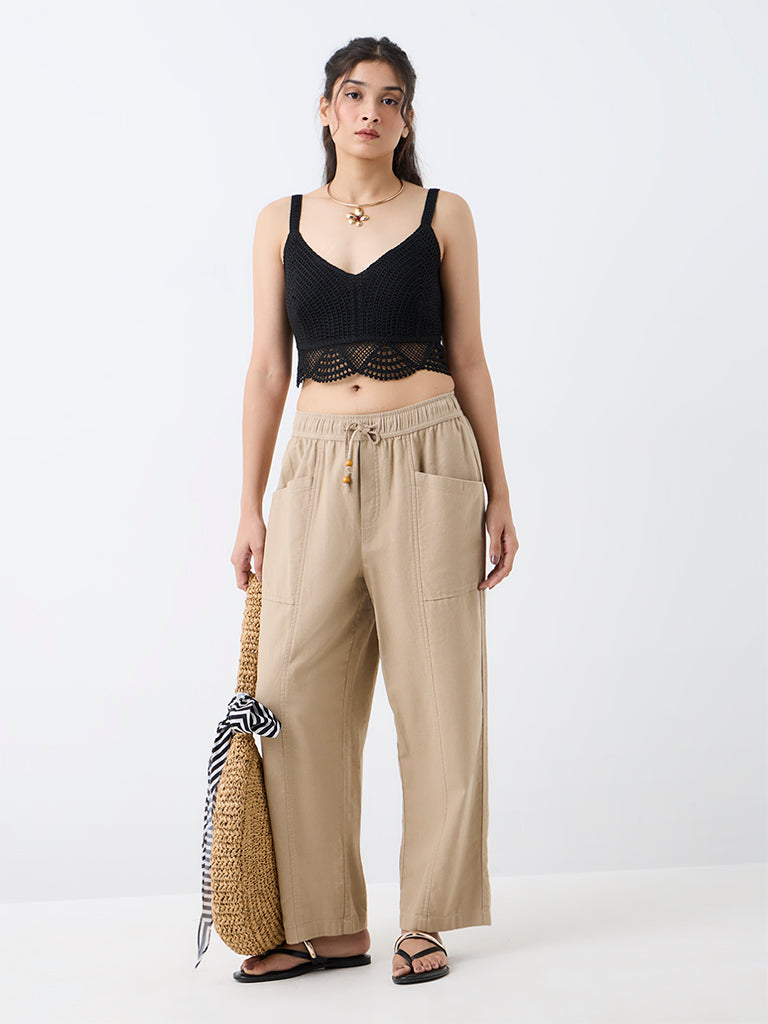 Bombay Paisley Black Crochet Cotton Top