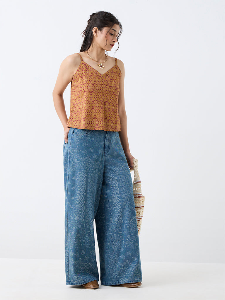 Bombay Paisley Mustard Printed Cotton Top