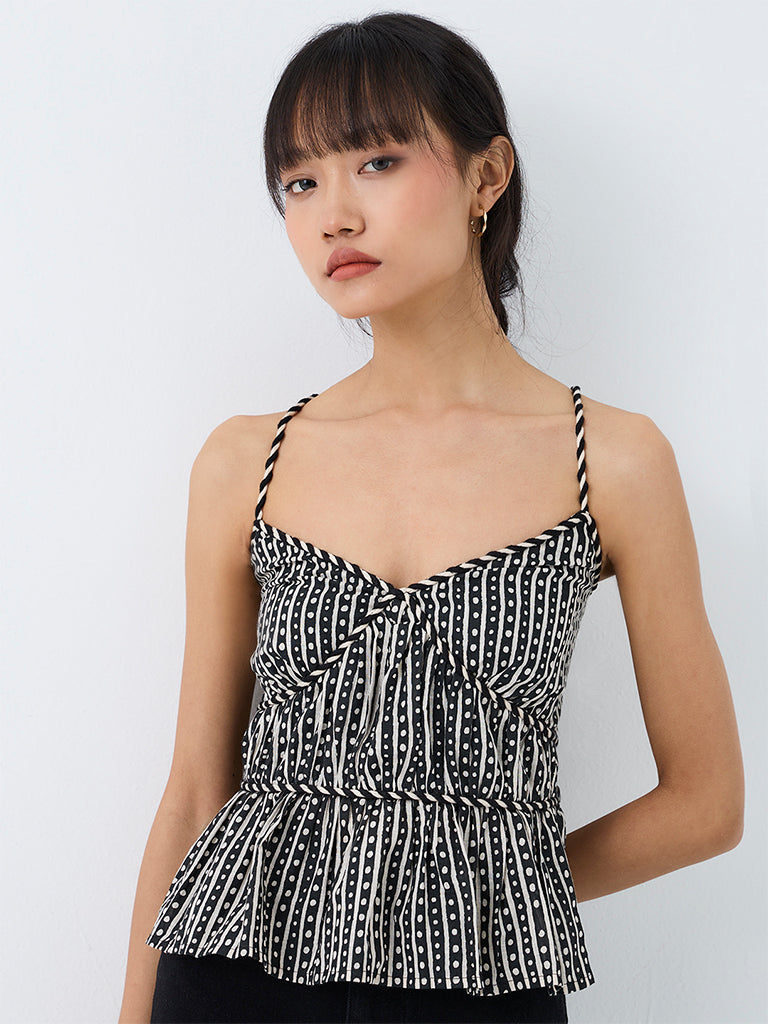 Bombay Paisley Black and White Striped Cotton Top