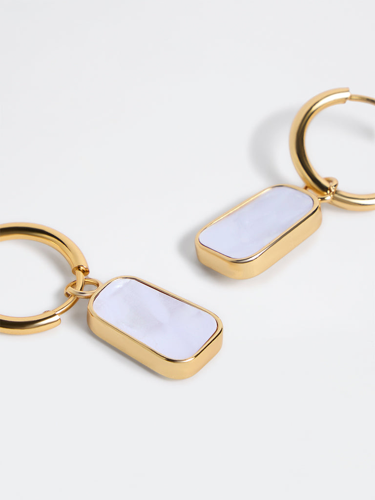 Westside Accessories Gold Rectangular Stone Hoop Earrings
