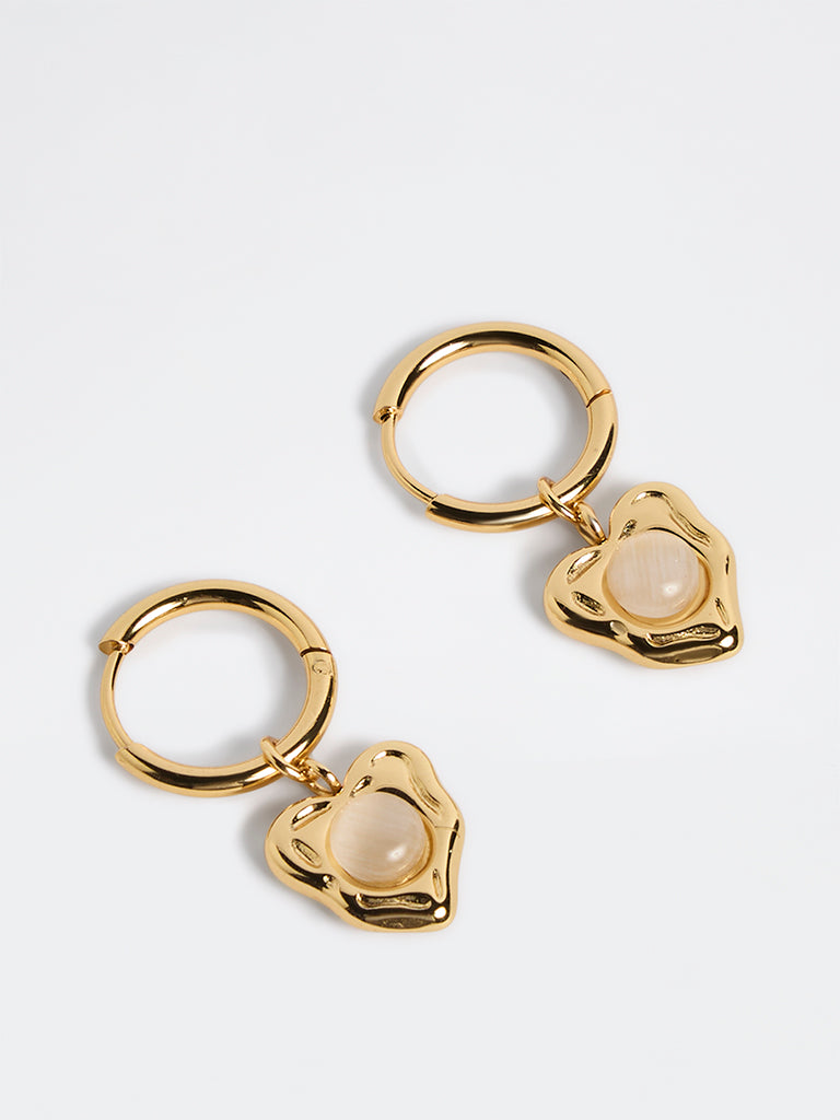 Westside Accessories Gold Heart Drop Hoop Earrings