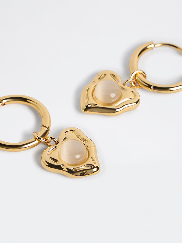Westside Accessories Gold Heart Drop Hoop Earrings