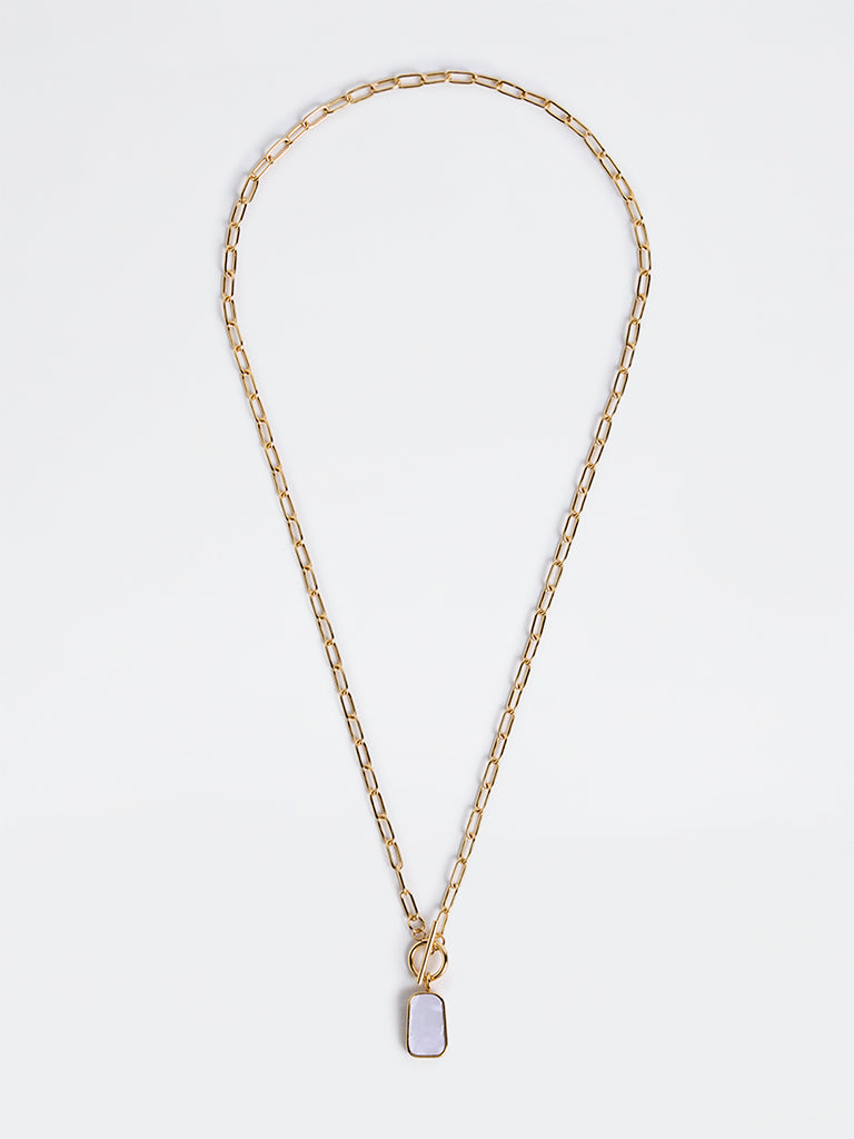 Westside Accessories Gold Rectangular Stone Pendant Necklace