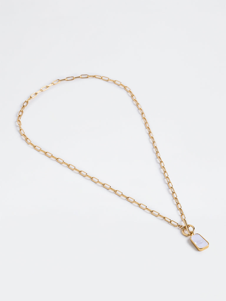Westside Accessories Gold Rectangular Stone Pendant Necklace