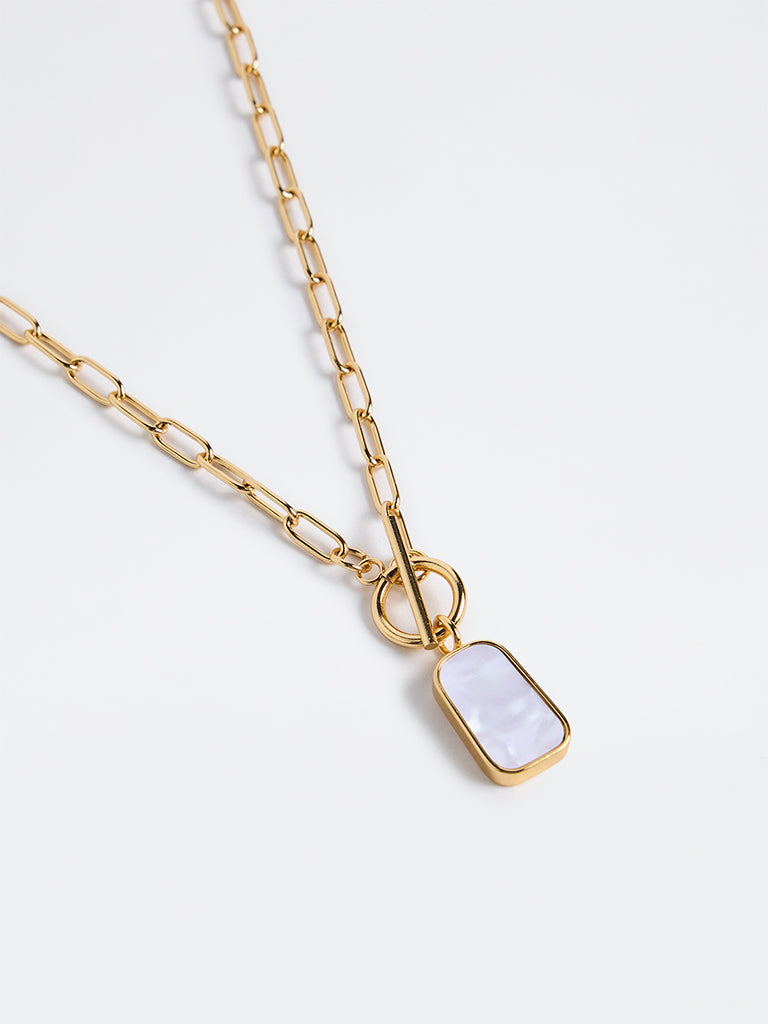 Westside Accessories Gold Rectangular Stone Pendant Necklace