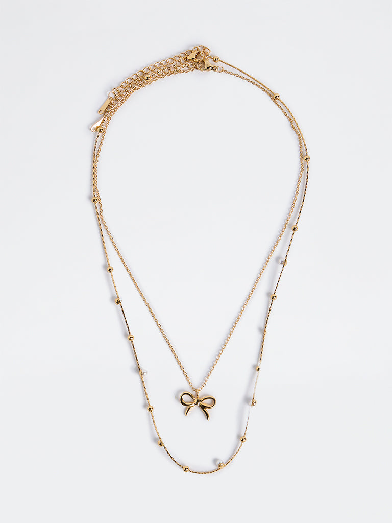 Westside Accessories Gold Bow Pendant and Beaded Necklaces - Pack of 2