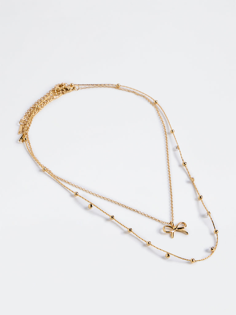 Westside Accessories Gold Bow Pendant and Beaded Necklaces - Pack of 2