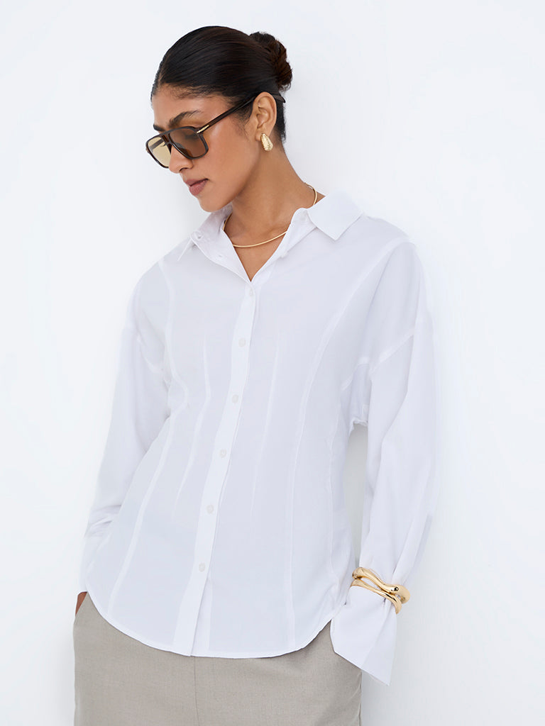 Wardrobe White Solid Shirt