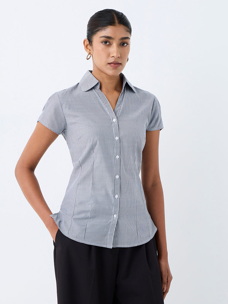 Wardrobe Grey Striped Cotton-Blend Shirt
