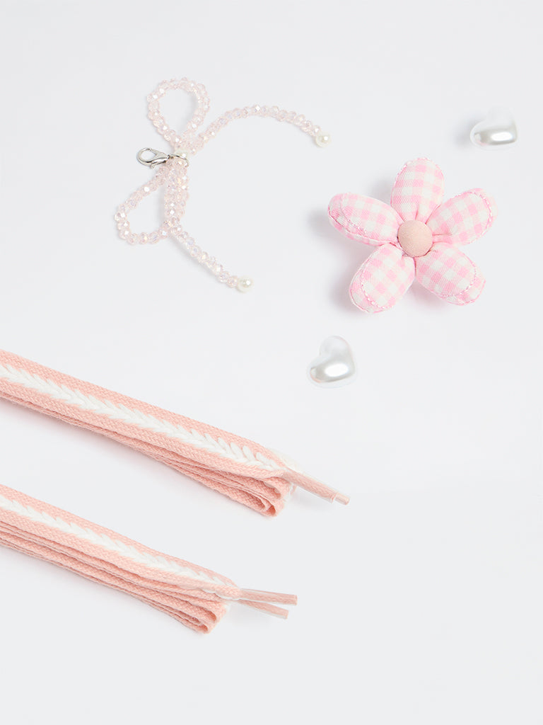 LUNA BLU Light Pink Multi-Design Shoe Charms with Laces Set - Pack of 6