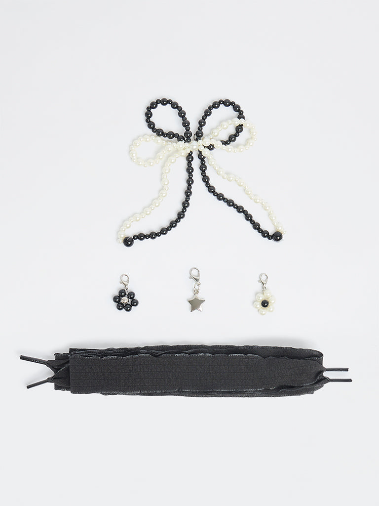 LUNA BLU Black Multi-Design Shoe Charms with Lace Set - Pack of 5