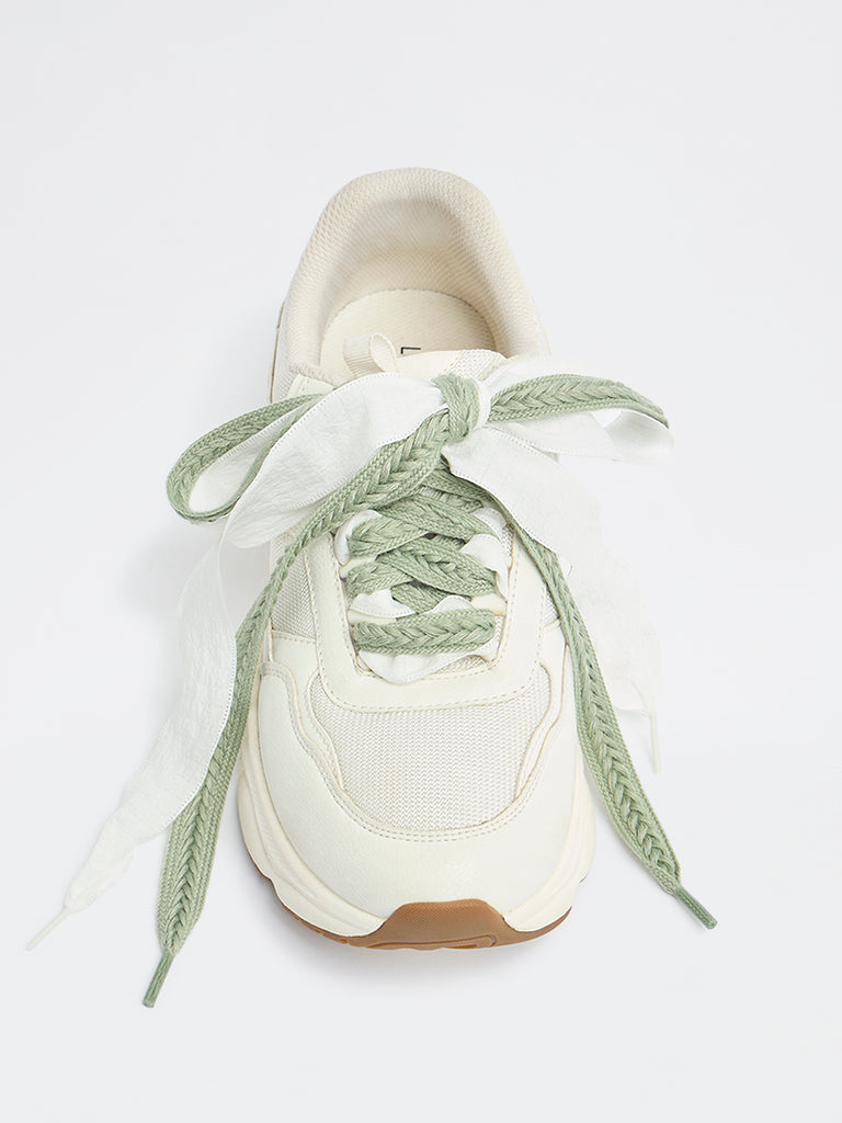 LUNA BLU White Ribbon and Sage Braided Shoelaces - Pack of 2