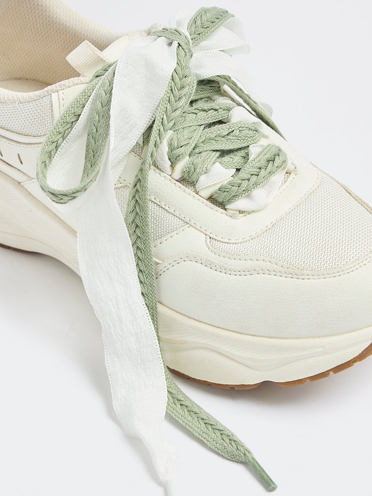 LUNA BLU White Ribbon and Sage Braided Shoelaces - Pack of 2