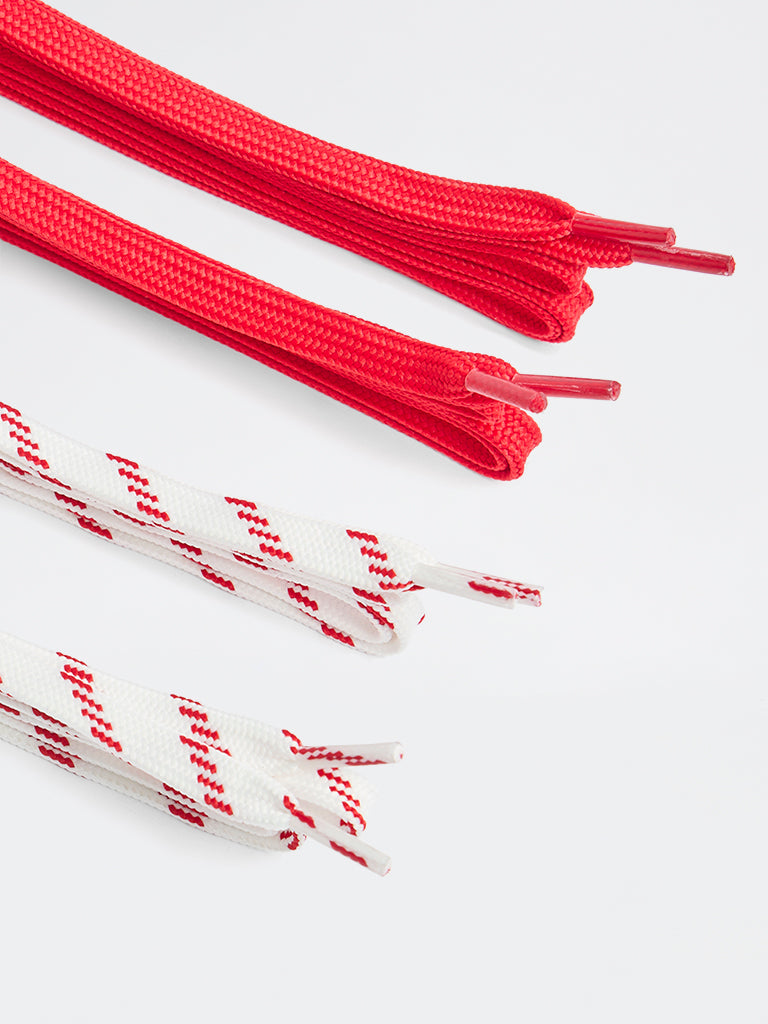 LUNA BLU Red Solid & White Striped Shoelaces - Pack of 2