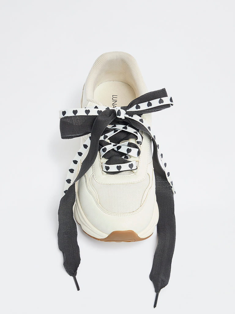 LUNA BLU Black Ribbon & White Heart-Printed Shoelaces - Pack of 2