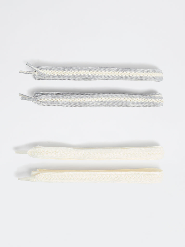 LUNA BLU Ivory and Grey Braided Shoelaces - Pack of 2