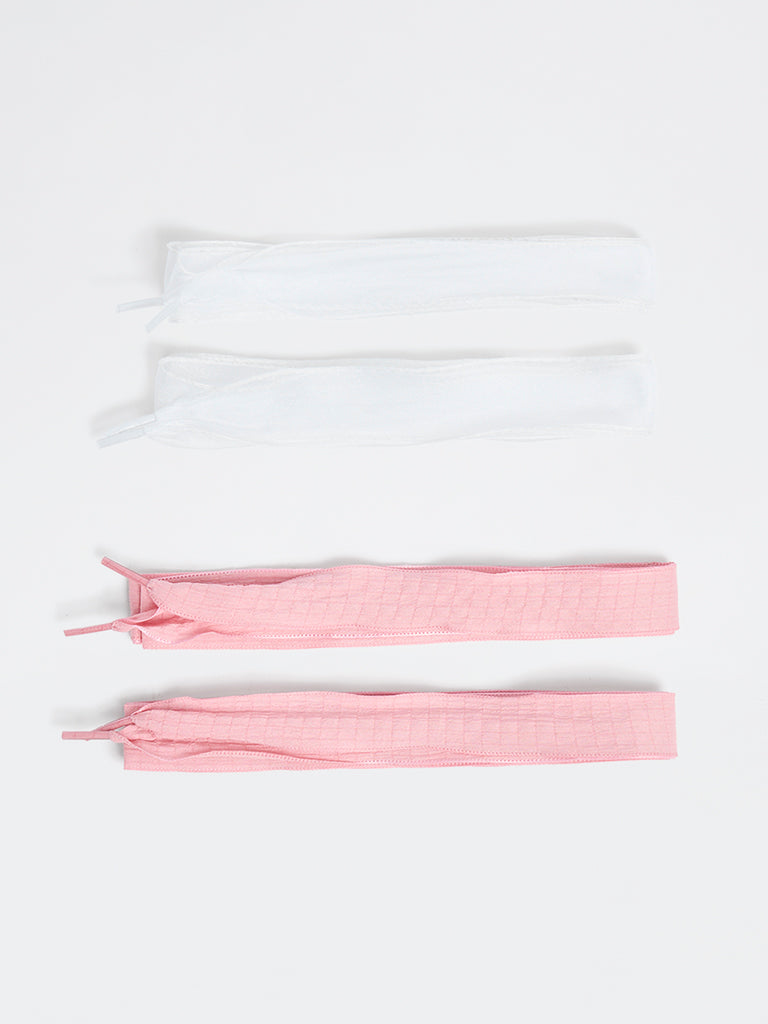 LUNA BLU Pink and White Ribbon Shoelaces - Pack of 2