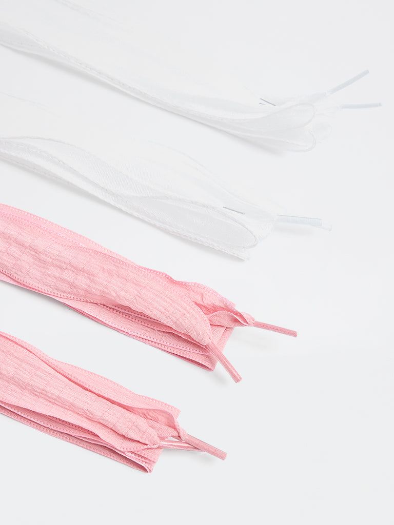 LUNA BLU Pink and White Ribbon Shoelaces - Pack of 2